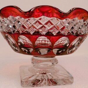 Vintage Ruby Flash Compote Candy Dish by Westmoreland Cranberry & Clear Glass